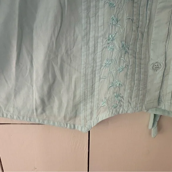 Ella Simone Cotton Pajama Set Sz XL Sky Blue NWOT Embroidered Pintuck Ribbon - Picture 8 of 16